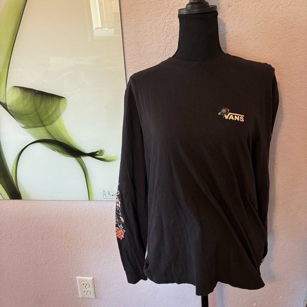 Vans Black Long Sleeve Tee with Flower Logo
